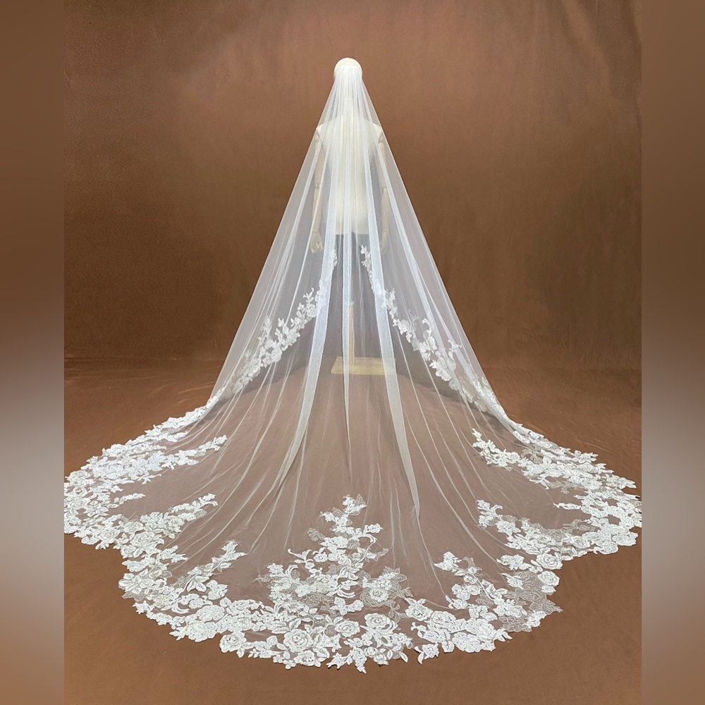 150 inch Custom Lace Embroidered Veil with blusher